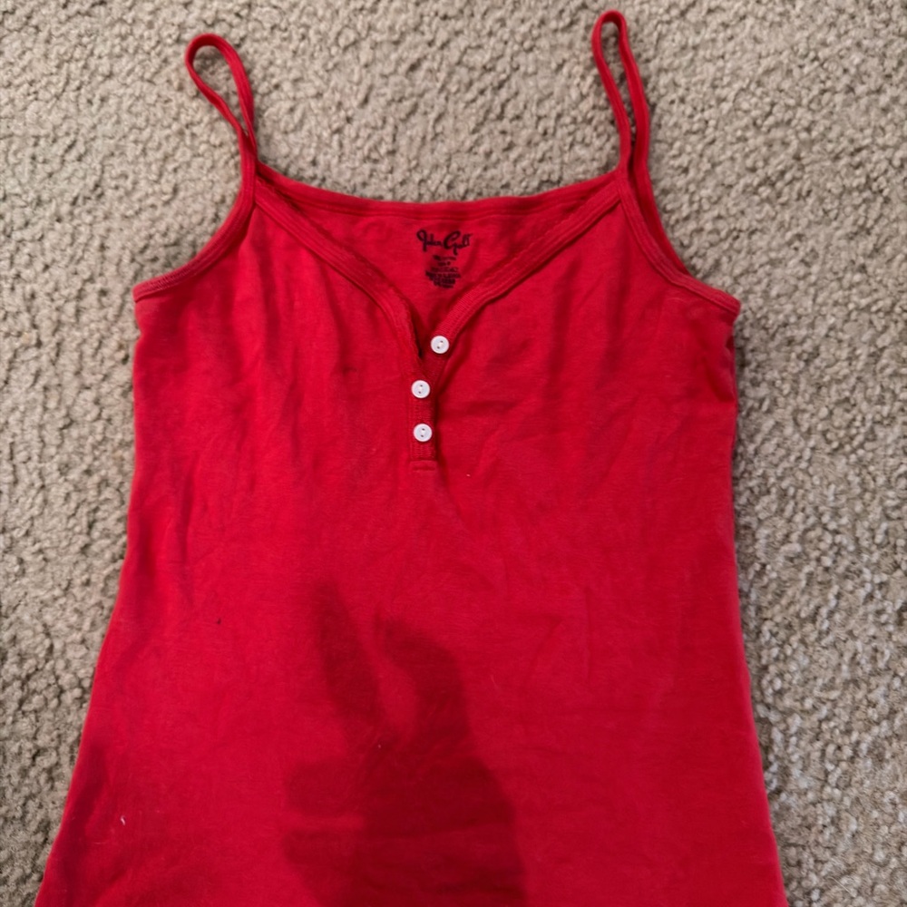 John Galt Red Spaghetti Strap Tank Top with Button Front
